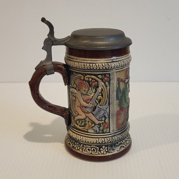 Vintage W Germany Original Gerzit Gerz Pub Scene Cherubs Beer Stein Half Liter - Picture 1 of 12